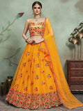 Tulsi Art Mustard Yellow Sequins Net Bridal Lehenga Choli | Grocsy