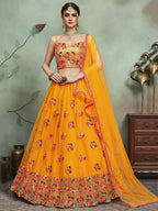Tulsi Art Mustard Yellow Sequins Net Bridal Lehenga Choli | Grocsy