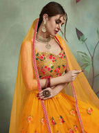 Tulsi Art Mustard Yellow Sequins Net Bridal Lehenga Choli | Grocsy