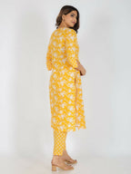 Aramya Yellow Soft Cotton Floral Print Straight Kurta Set for Women | Grocsy