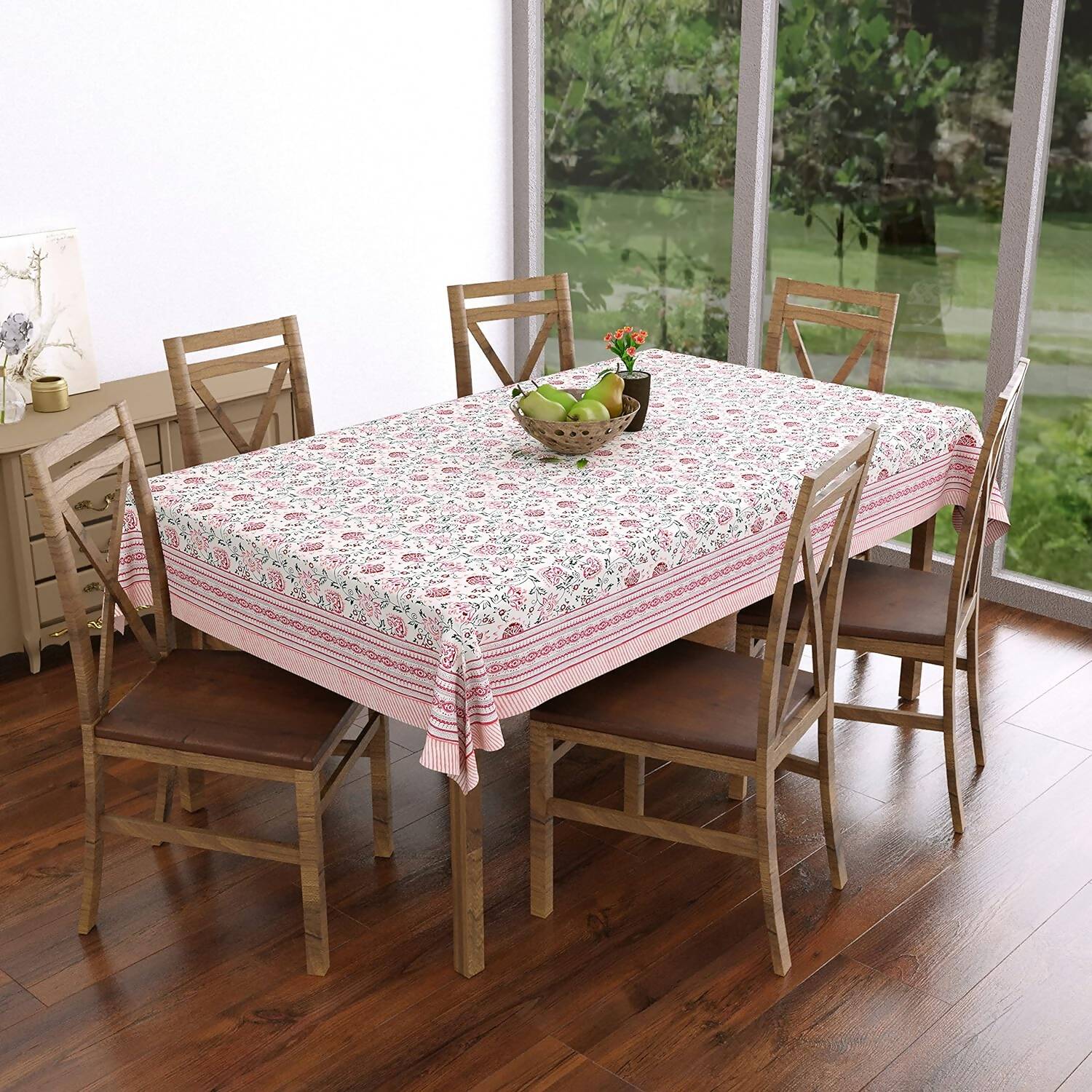 Blocks Of India Hand Block Printed Cotton Rectangular Table Cloth - Pink Kalamkari | Grocsy