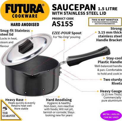 Hawkins Futura Sauce Pan 16 cm Diameter with Lid 1.5 L (AS15S) | Grocsy