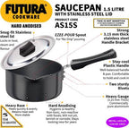 Hawkins Futura Sauce Pan 16 cm Diameter with Lid 1.5 L (AS15S) | Grocsy