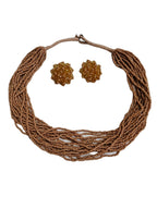 Inhanns Vibrant Handmade 20 Layers Beaded Necklace With Matching Earrings - Sandalwood | Grocsy