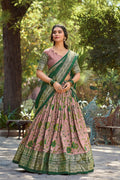 Vastranavya Kalamkari Print With Foil Print Lehenga with Unstitched Printed Blouse - Onion | Grocsy