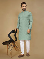 Anaita Sea_Green Embroidered Rayon Straight Kurta | Grocsy