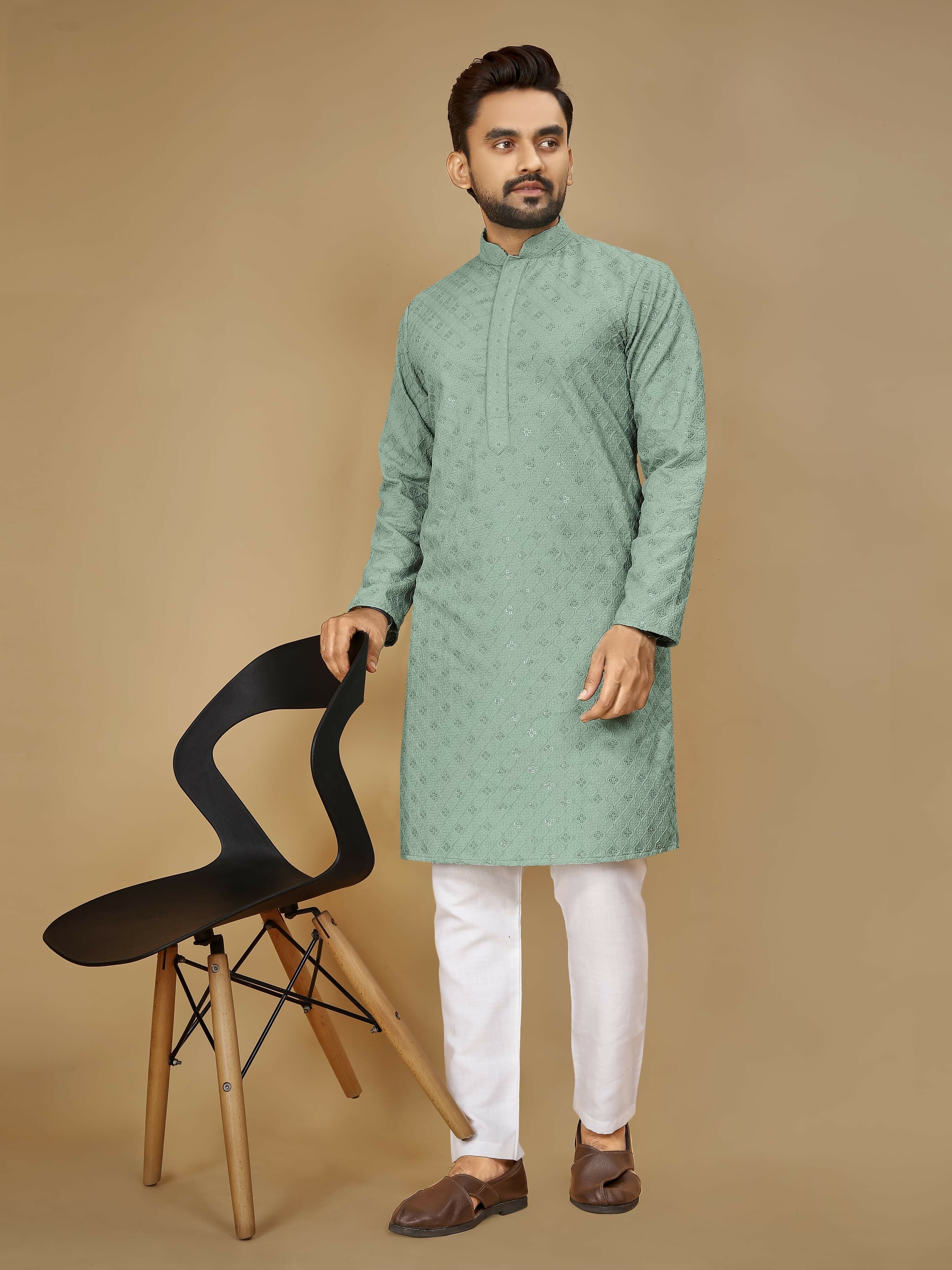Anaita Sea_Green Embroidered Rayon Straight Kurta | Grocsy