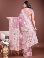 Anaita Purple Linen Cotton With Jacquard Work And Zari Weaving Saree With Blouse | Grocsy