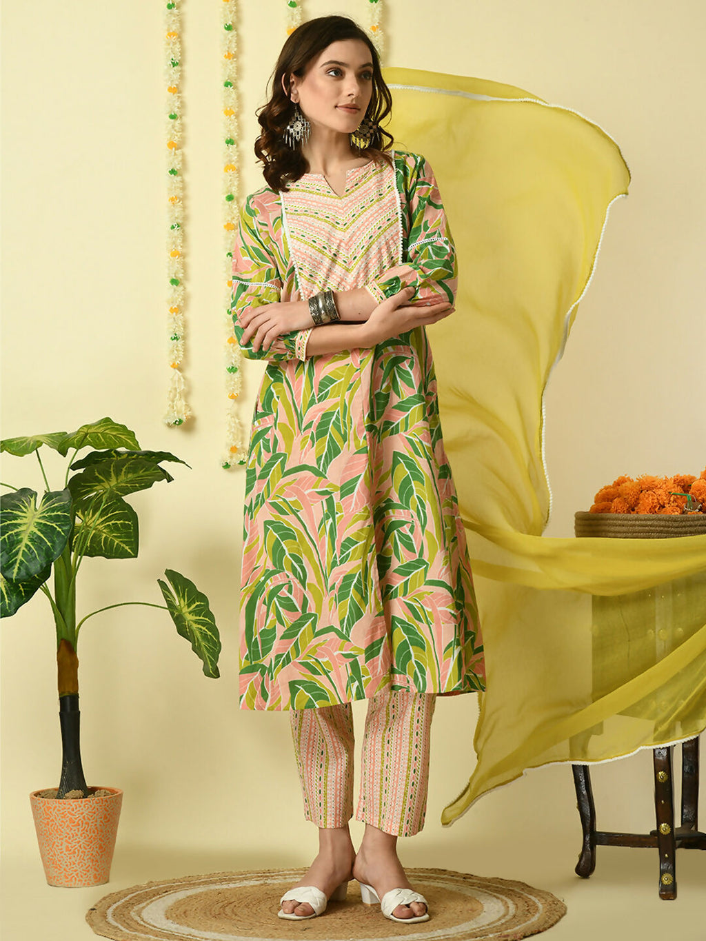 Myshka Women's Multi Pure Cotton Kurta & Palazzos With Dupatta Party Sets | Grocsy
