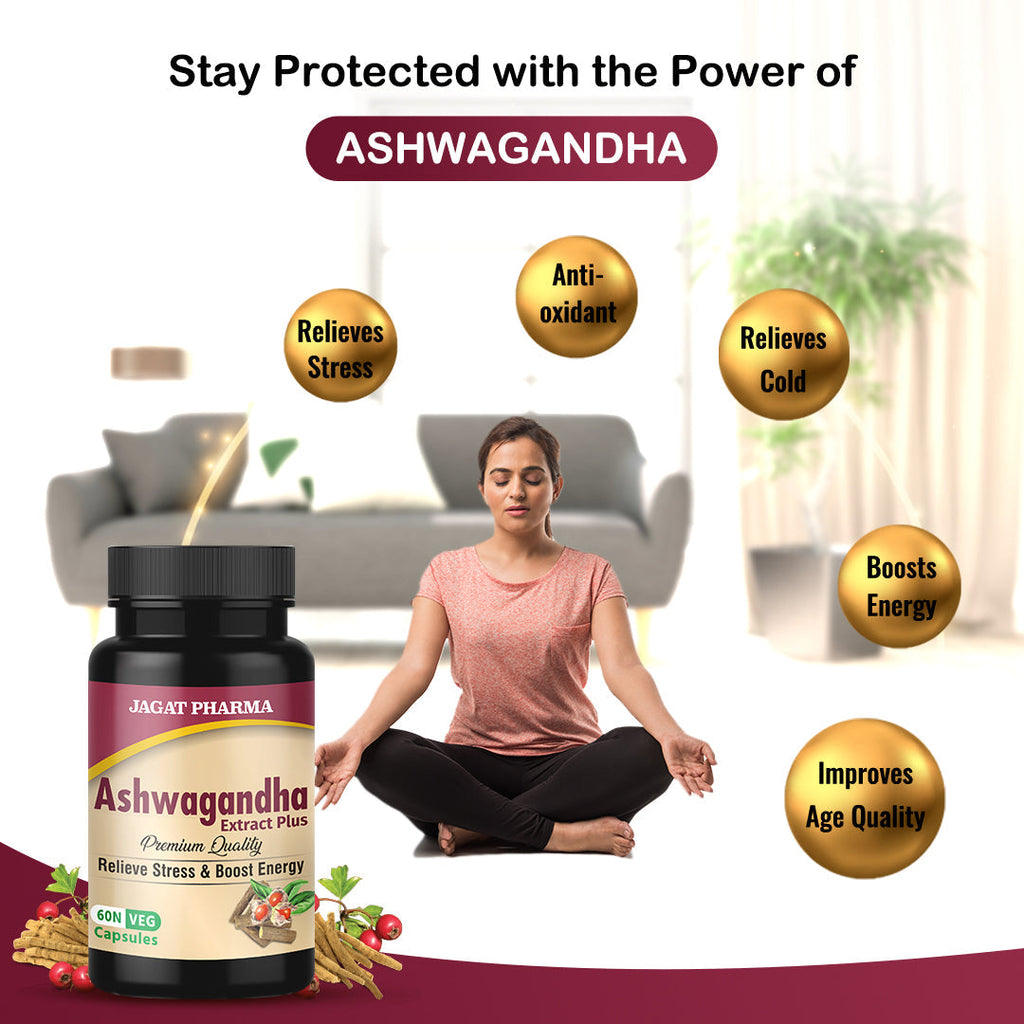 Jagat Pharma Ashwagandha Capsules | Helps Relieve Stress and Anxiety | Grocsy