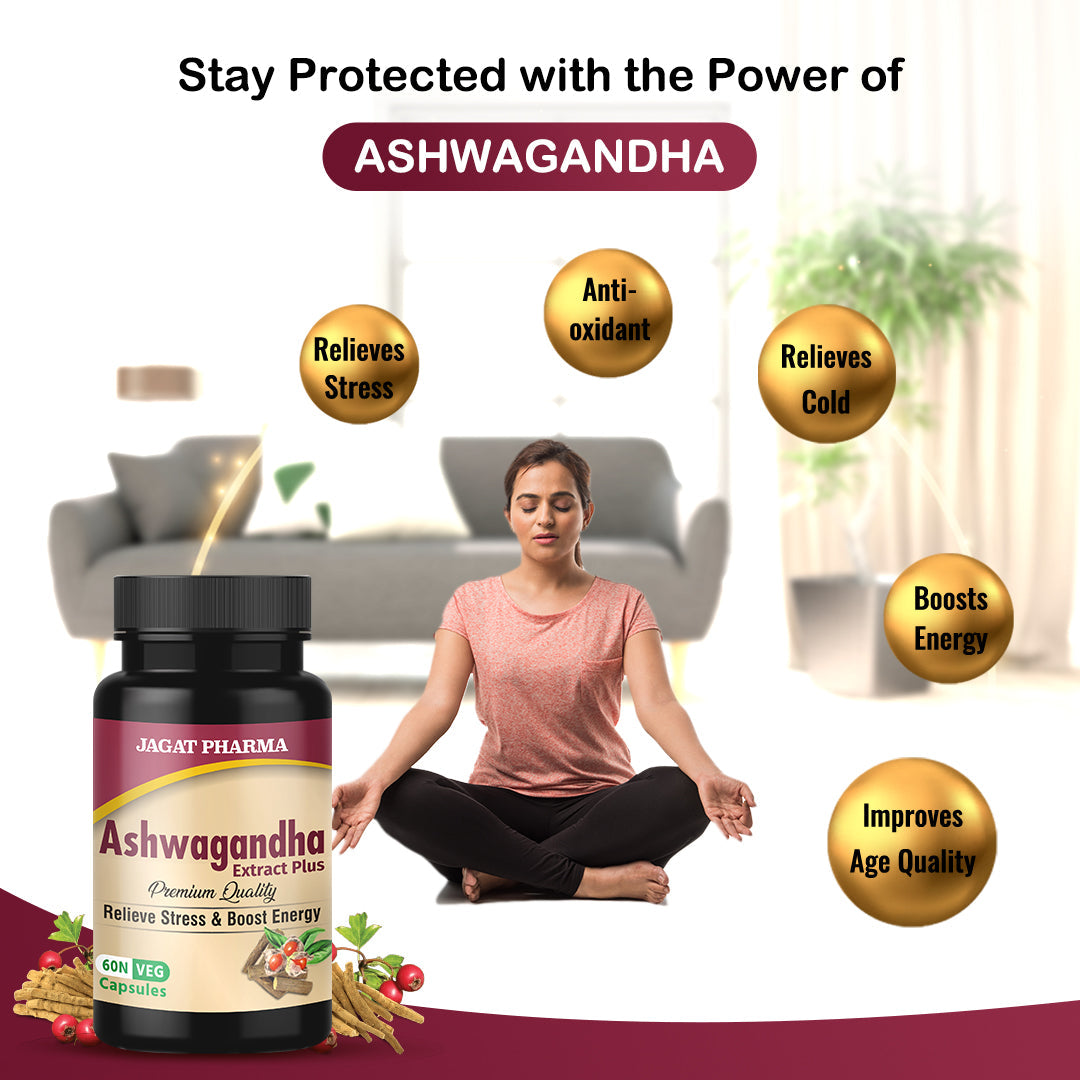 Jagat Pharma Ashwagandha Capsules | Helps Relieve Stress and Anxiety | Grocsy