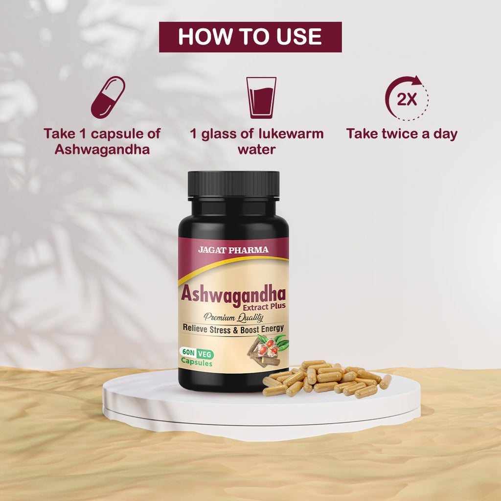 Jagat Pharma Ashwagandha Capsules | Helps Relieve Stress and Anxiety | Grocsy