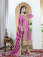 Teeya Creation Baby Pink Color Chinnon Silk Embroidery Work Fully Stitched Salwar Suit | Grocsy