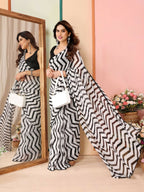 Partywear Designer Black & White Georgette Fancy Saree - Satrangi | Grocsy
