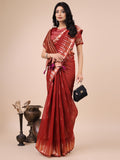 Anaita Red Linen Cotton With Jacquard Work And Zari Weaving Saree With Blouse | Grocsy