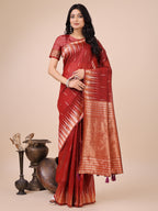 Anaita Red Linen Cotton With Jacquard Work And Zari Weaving Saree With Blouse | Grocsy