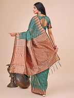 Anaita Green Linen Cotton With Jacquard Work And Zari Weaving Saree With Blouse | Grocsy