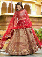 Tulsi Art Astonishing Maroon Sequins Raw Silk Wedding Wear Lehenga Choli | Grocsy