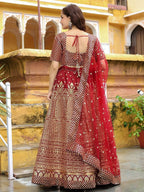 Tulsi Art Astonishing Maroon Sequins Raw Silk Wedding Wear Lehenga Choli | Grocsy