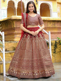 Tulsi Art Astonishing Maroon Sequins Raw Silk Wedding Wear Lehenga Choli | Grocsy