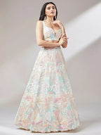 Tulsi Art Astounding Off-White Sequins Soft Net Wedding Wear Lehenga Choli | Grocsy