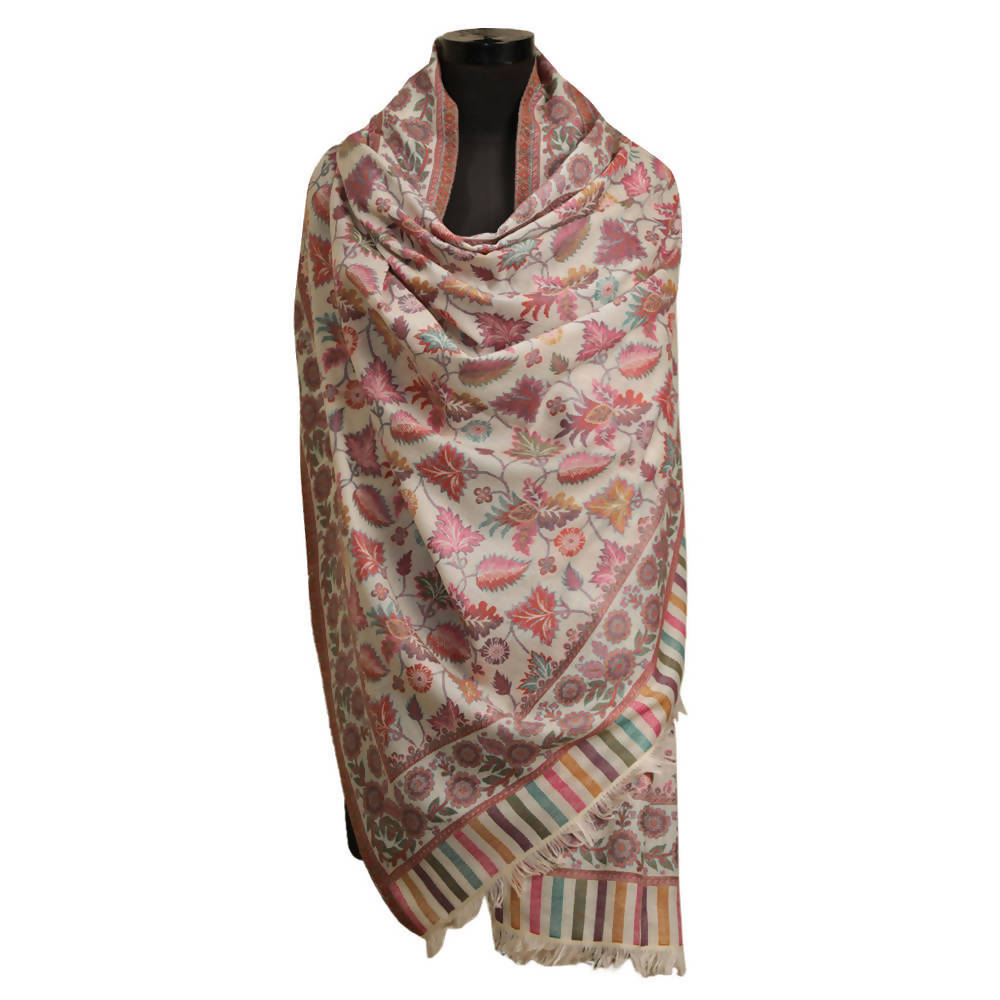 Nizalia Cashmere Fine Wool White Kani Jama Shawl | Grocsy