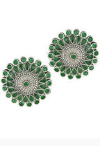 Mominos Fashion Johar Kamal Oxidised Silver-Plated Brass Finish Kundan Choker For Women (Green) | Grocsy