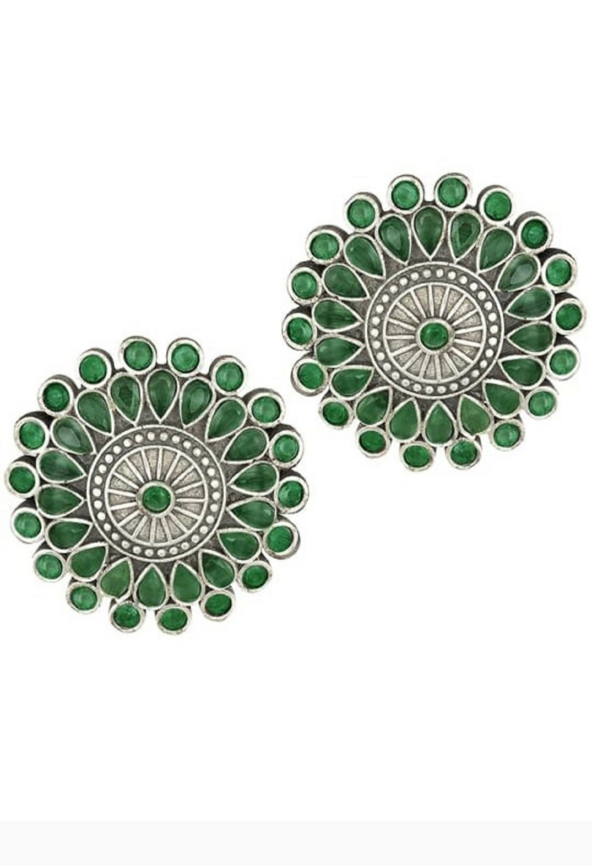 Mominos Fashion Johar Kamal Oxidised Silver-Plated Brass Finish Kundan Choker For Women (Green) | Grocsy
