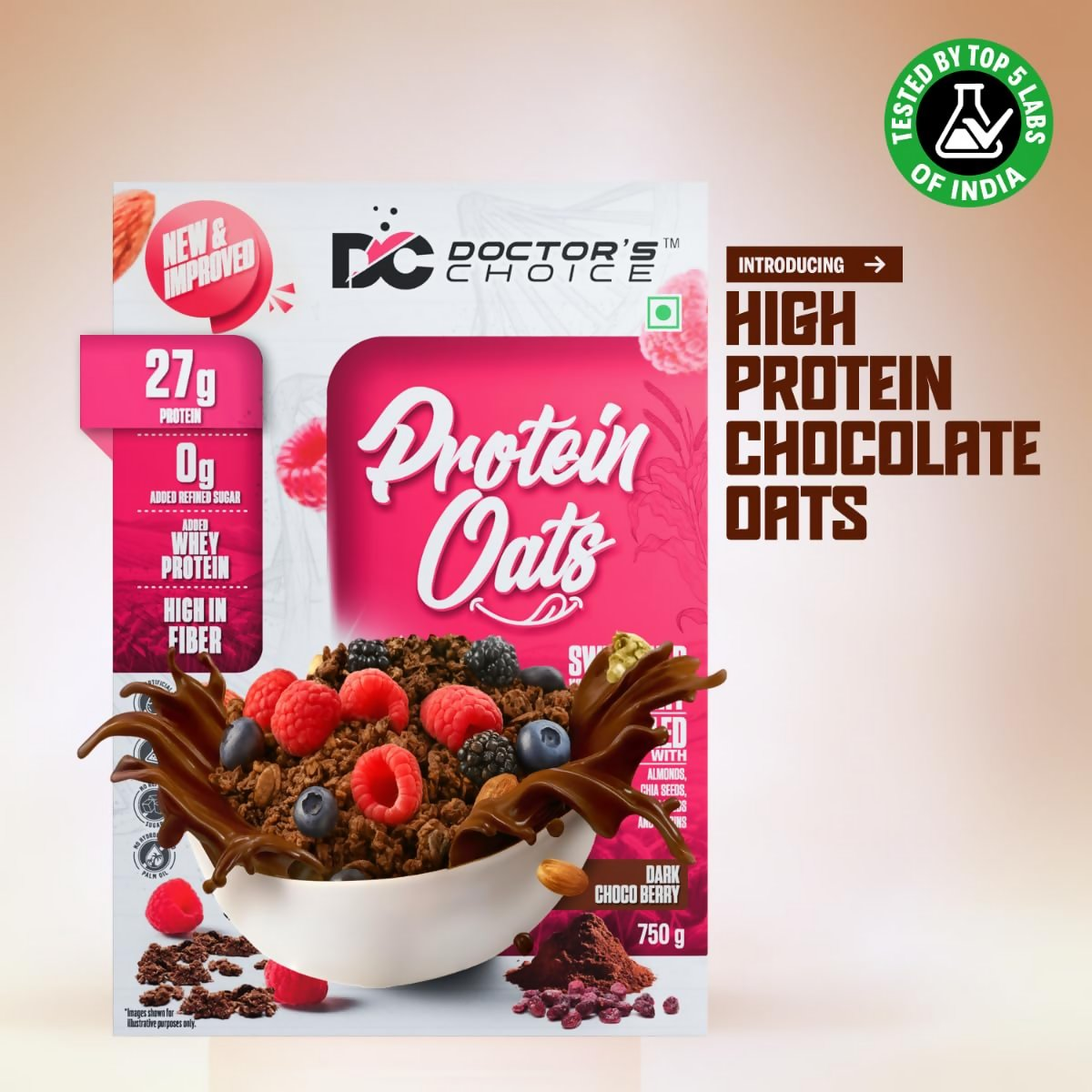 Dc Doctors Choice High Protein Oats ( Dark Choco Berry Flavor) | Grocsy