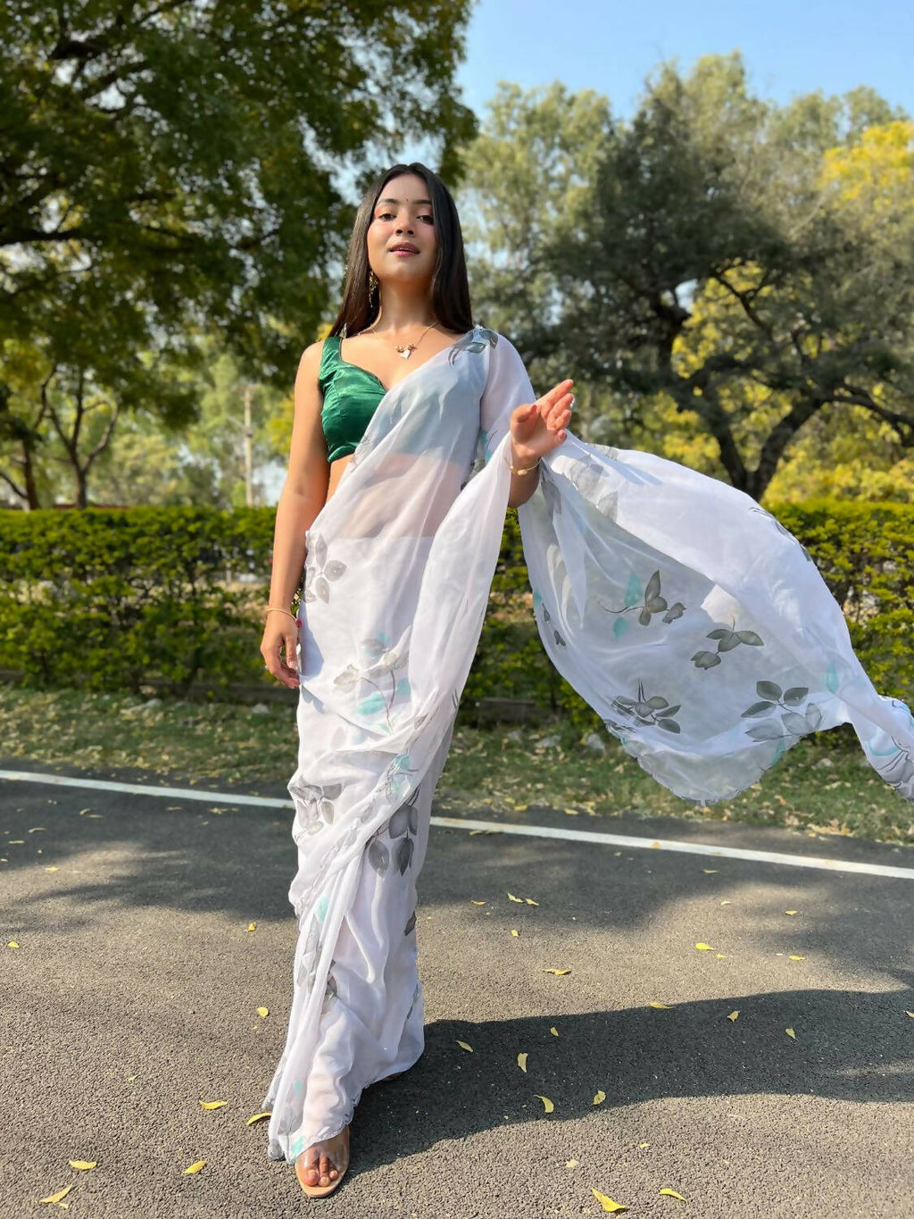 Vamsee Grey Chiffon Designer Saree | Grocsy