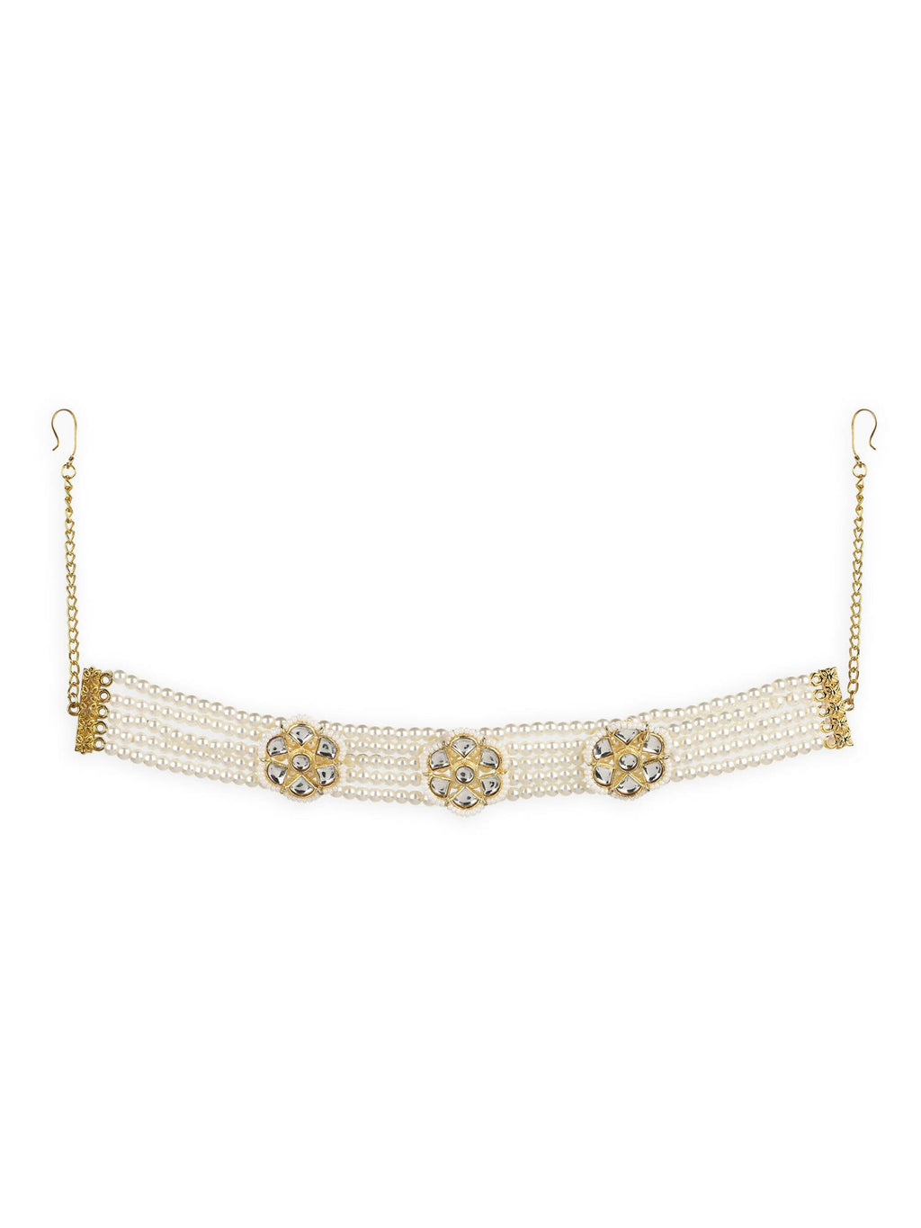 Gold-Polished White Kundan Studded Headband - Ruby Raang | Grocsy