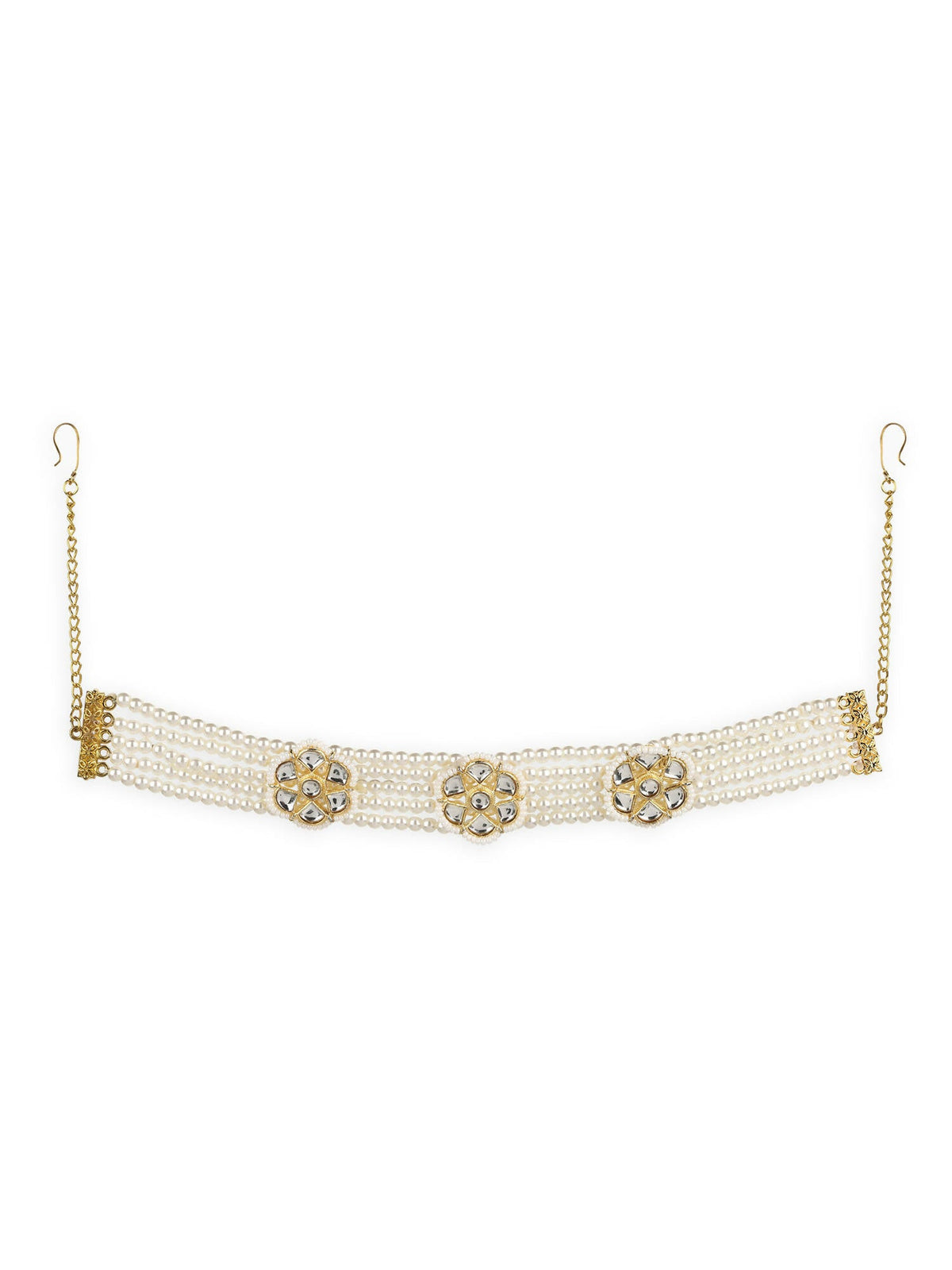Gold-Polished White Kundan Studded Headband - Ruby Raang | Grocsy