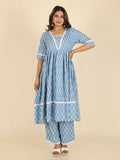 Aramya Blue Rayon Ikat Print Anarkali Kurta Set for Women | Grocsy