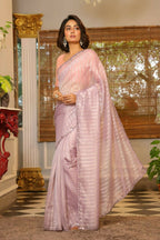 Vamsee Vijaytara Peach Organza Saree | Grocsy
