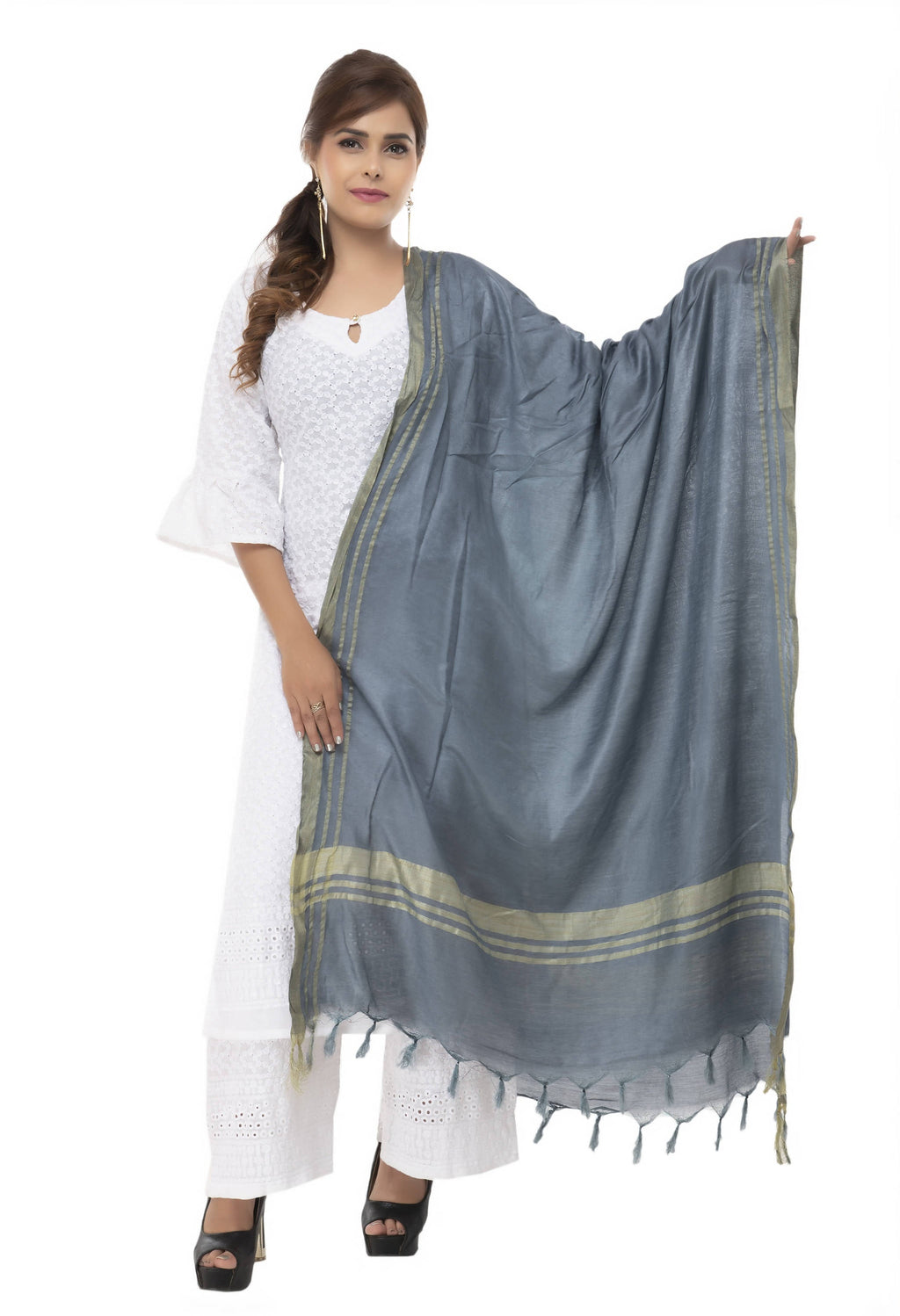 Mominos Fashion Moeza Slub Cotton Grey Dupatta | Grocsy