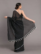 Suta Black White Polka Dots Printed Pure Cotton Saree | Grocsy