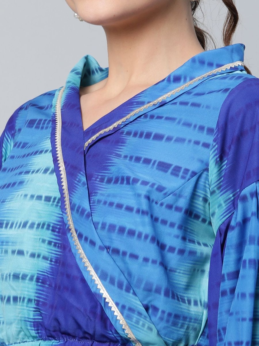 Ahalyaa Women Stunning Blue Crepe Printed Top with Skirt | Grocsy