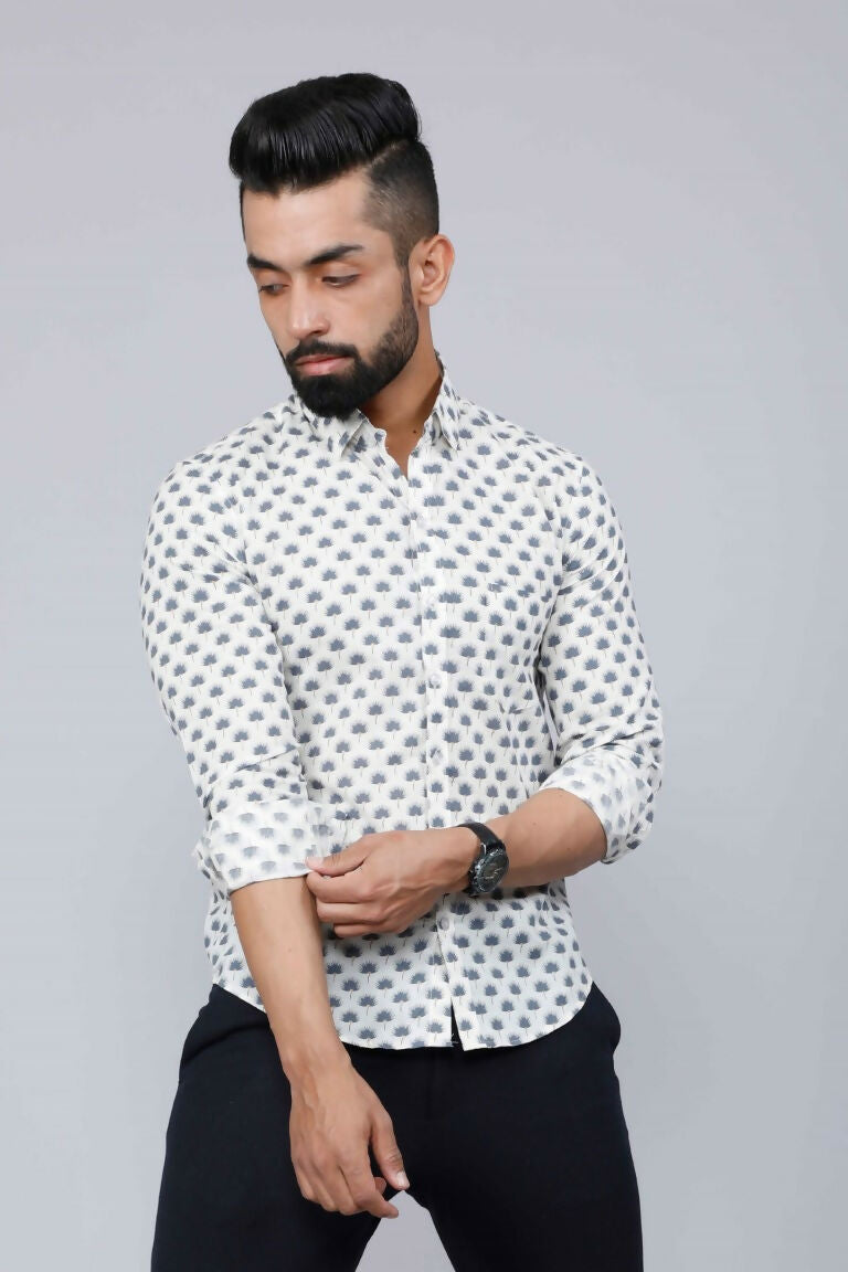 Miravan Men's Grey Floral Print Comfort Cotton Casual Shirt | Grocsy