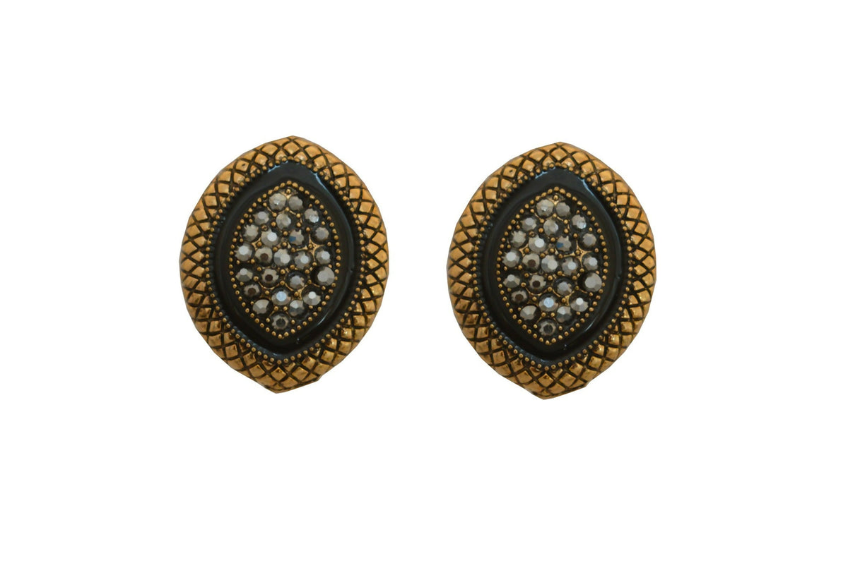 Joban Fashion Women Brass Golden Black Ad Earrings | Grocsy
