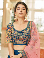 Tulsi Art Attractive Blue Heavy Embroidery Velvet Wedding Wear Lehenga Choli | Grocsy