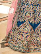 Tulsi Art Attractive Blue Heavy Embroidery Velvet Wedding Wear Lehenga Choli | Grocsy