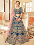 Tulsi Art Attractive Blue Heavy Embroidery Velvet Wedding Wear Lehenga Choli | Grocsy