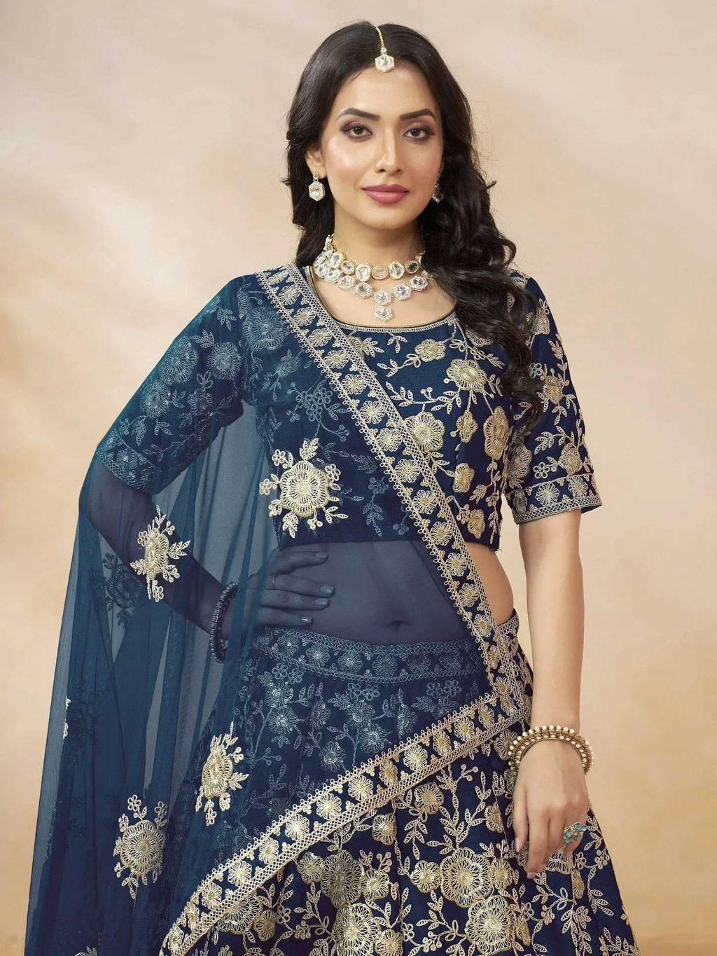 Tulsi Art Attractive Blue Silk Embroidered Lehenga Choli With Dupatta | Grocsy