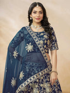 Tulsi Art Attractive Blue Silk Embroidered Lehenga Choli With Dupatta | Grocsy