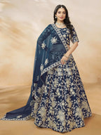 Tulsi Art Attractive Blue Silk Embroidered Lehenga Choli With Dupatta | Grocsy