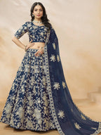 Tulsi Art Attractive Blue Silk Embroidered Lehenga Choli With Dupatta | Grocsy