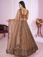 Tulsi Art Attractive Brown Sequins Soft Net Engagement Wear Lehenga Choli | Grocsy