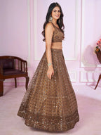 Tulsi Art Attractive Brown Sequins Soft Net Engagement Wear Lehenga Choli | Grocsy