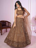 Tulsi Art Attractive Brown Sequins Soft Net Engagement Wear Lehenga Choli | Grocsy
