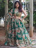 Tulsi Art Attractive Green Floral Printed Organza Wedding Wear Lehenga Choli | Grocsy